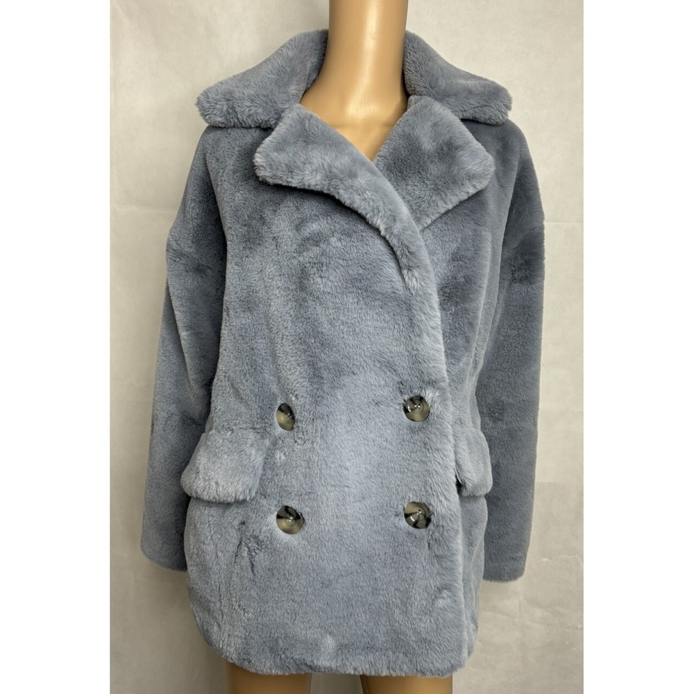 Free People Coat Womens S Gray Jacket Faux Fur Teddy Bear Kate Oversized Soft